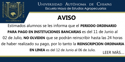 Fechas para PAGOS BANCARIOS y REINSCRIPCION EN LINEA