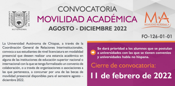 CONVOCATORIA MOVILIDAD AGOSTO – DICIEMBRE 2022