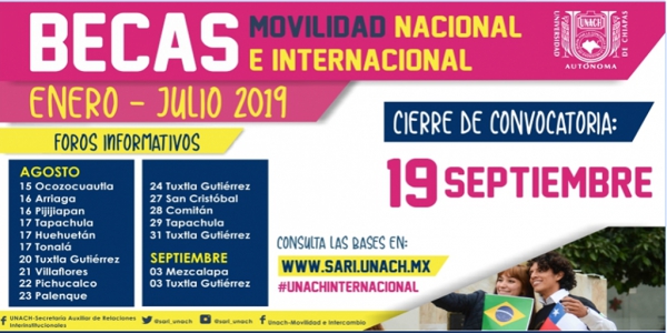 Convocatoria Becas Movilidad Nacional e Internacional Enero-Julio 2019