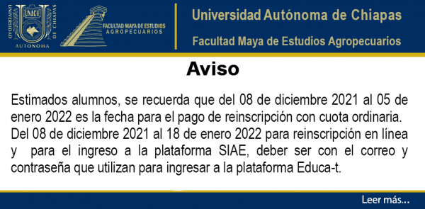 AVISO: FECHAS DE REINSCRIPCIÓN DICIEMBRE 2021 – ENERO 2022