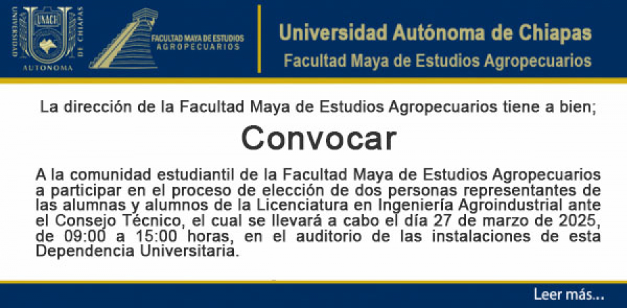 CONVOCATORIA DE ELECCION DE REPRESENTANTES DE LAS ALUMNAS Y ALUMNOS DE INGENIERÍA AGROINDUSTRIAL